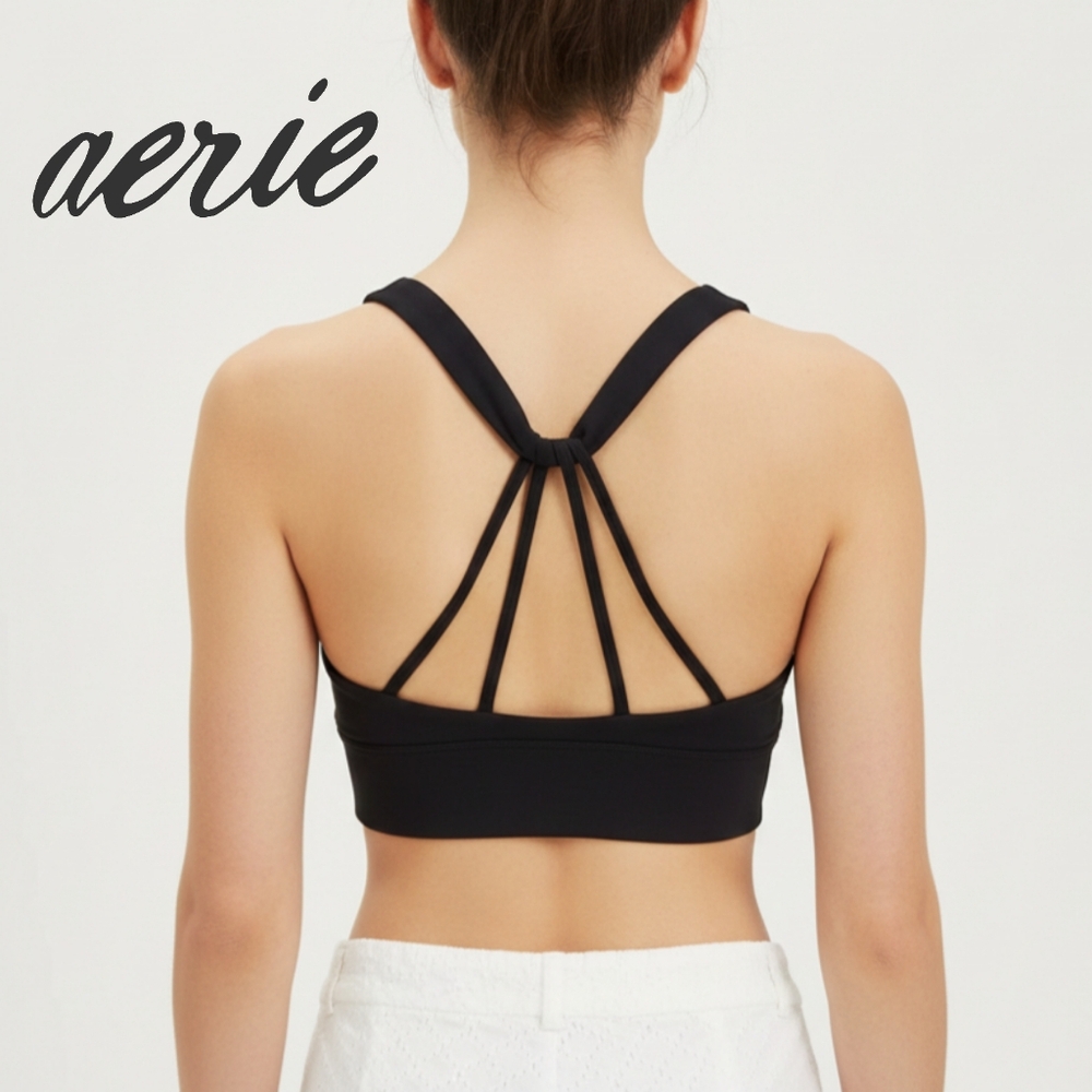 🟣 Sz S Offline by Aerie Black Strappy Back Sports Bra